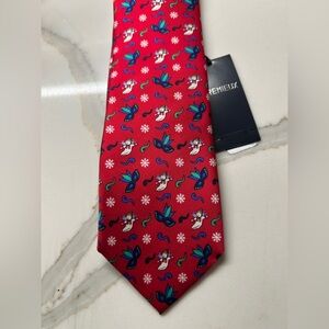 New Cremieux‎ Silk Tie Red Snowman Snowflakes Winter Made Italy Quiet Luxury
